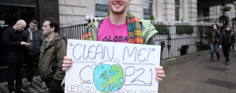 A demonstrator at the "COP21" climate change summit in Paris. Photo: Alisdare Hickson via Flickr