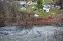 An enormous coal refuse pile hovers over the town of Fredericktown in southwestern Pennsylvania. Decades ago, companies just left piles like these behind when a mine stopped making money. Because of this, Pennsylvania has been left with hundreds of these sites—the most of any state in the country. Photo: Reid Frazier