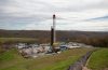 An aerial view of a natural gas well pad