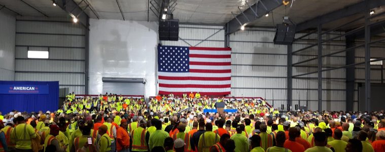 Workers gather to hear President Trump speak