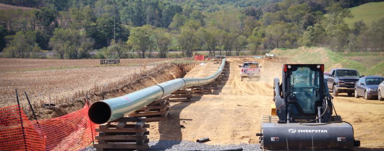 Pipeline with construction equipment