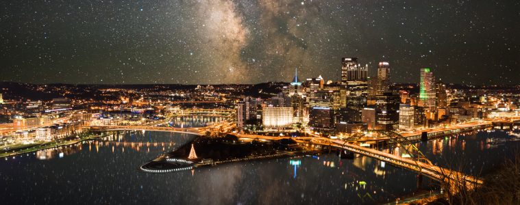 Pittsburgh skyline with the Milky Way