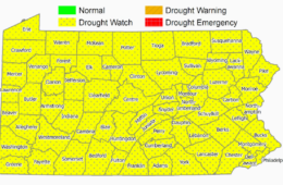 Map of the counties in Pa., indicating a drought watch