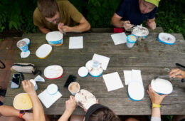 A table of people eating ice cream