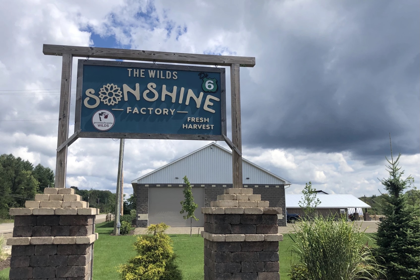 A sign outside of the Wilds Sonshine Factory