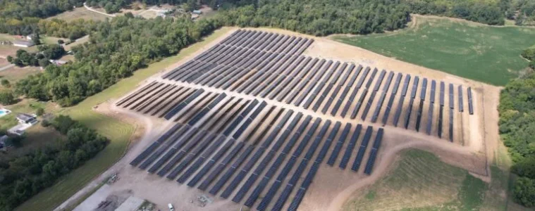 An aerial view of the 80 MW solar field in Adams County.