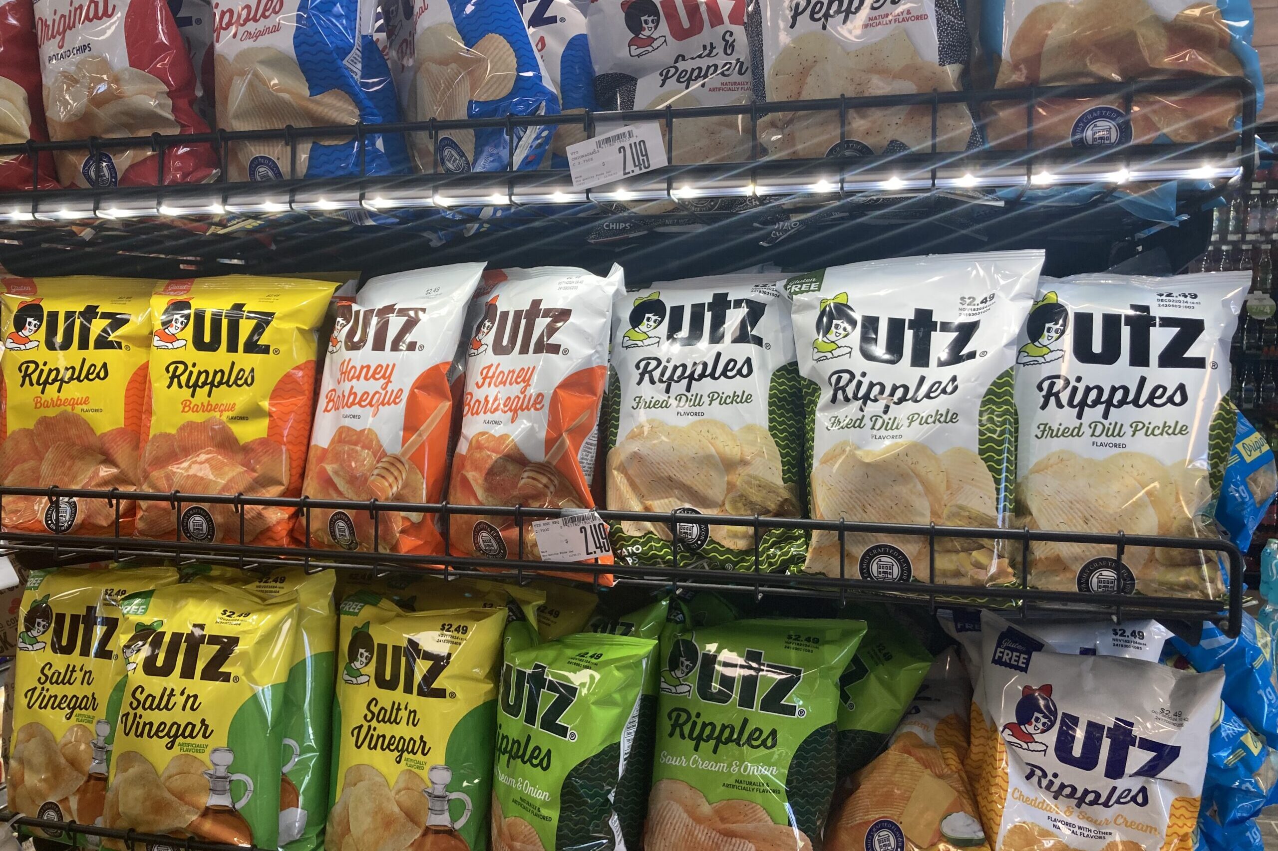 A rack of Utz potato chips